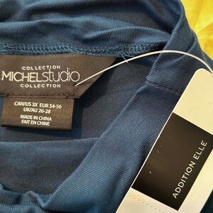 TOP, MOCK NECK, SCARABE (Blue), SIZE 3X, SHORT SLEEVES, STRETCH FABRIC, MICHEL